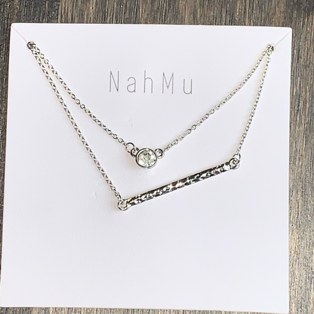 NEW Mahmu double silver bar and bezel CZ necklace. - Picture 3 of 4